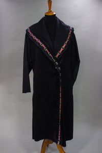 *Navy Cashmere Coat with Inset Silk Trim