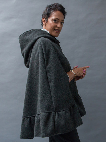 Charcoal Wool & Fleece Cape (WCW0525E)