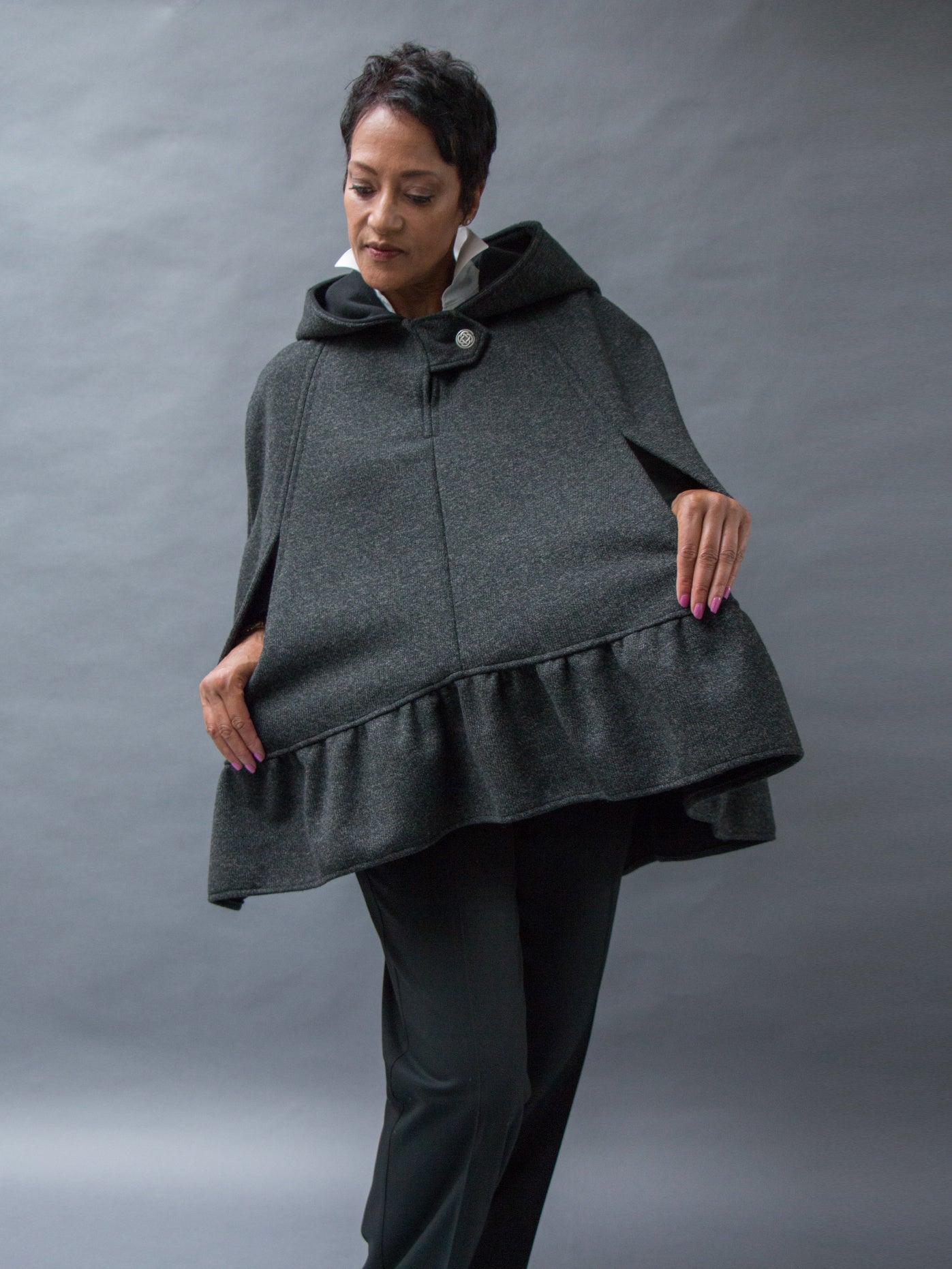 Charcoal Wool & Fleece Cape (WCW0525E)