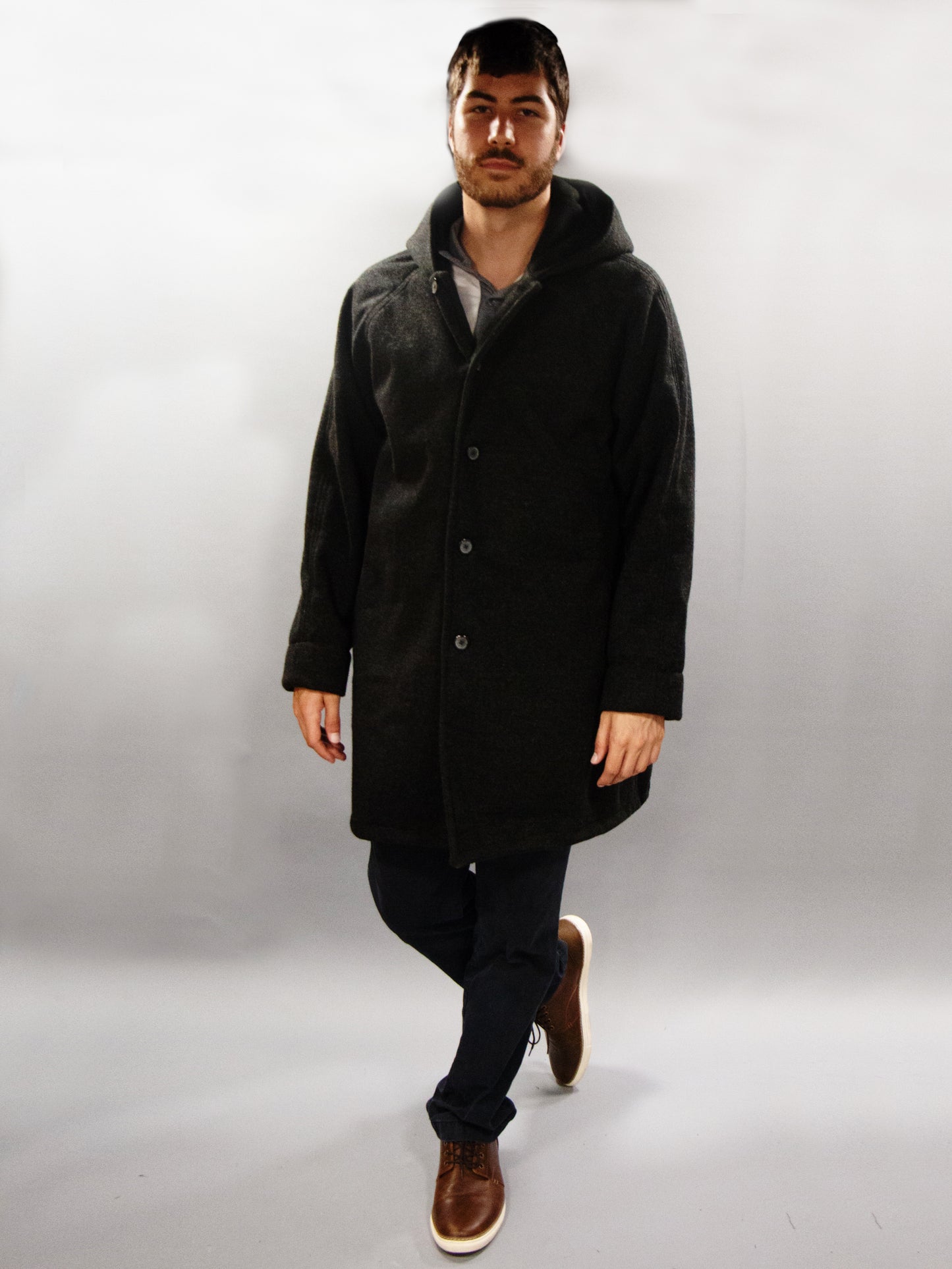 Men's Charcoal Wool & Fleece Cold Weather All-Weather Coat (MCW0525B)