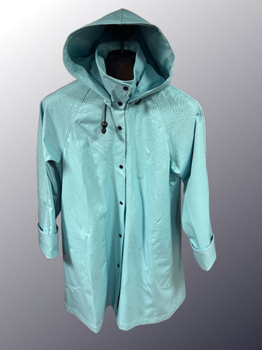 *Women's Light Blue Swirl Mesh Lined Snap Raincoat (WM0525A) (Limited Availability)