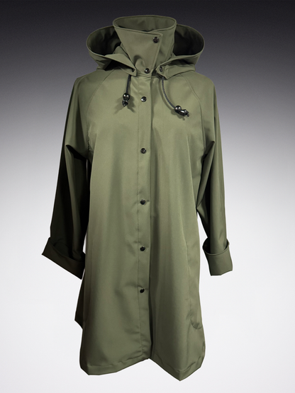 Women's Olive Mesh Lined Snap All-Weather Coat (WM1025A)