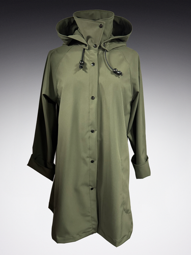 *Women's Olive Mesh Lined Snap Raincoat (WM1025A)