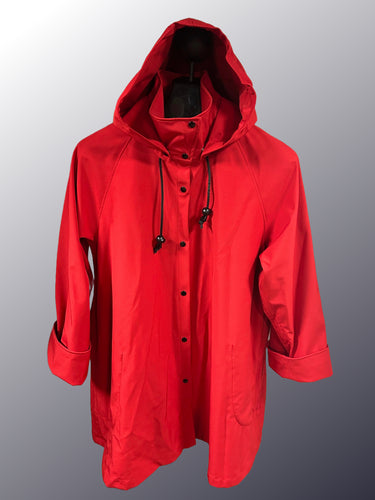 *Women's Red Mesh Lined Snap Raincoat (WM0525D)
