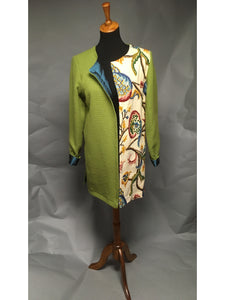 *Lined Basketweave Coat with Vintage Crewelwork Panel