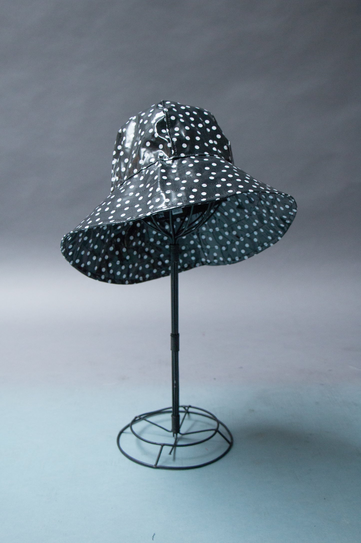 Black Polkadot Unlined All-Weather Hat (RH 0917B)