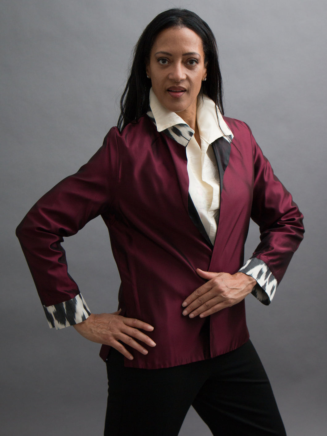 NEW!  *Reversible Taffeta Jacket with Ikat Collar and Cuffs