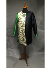 Load image into Gallery viewer, *Lined Navy and Green Silk Coat with Vintage Crewelwork Panel