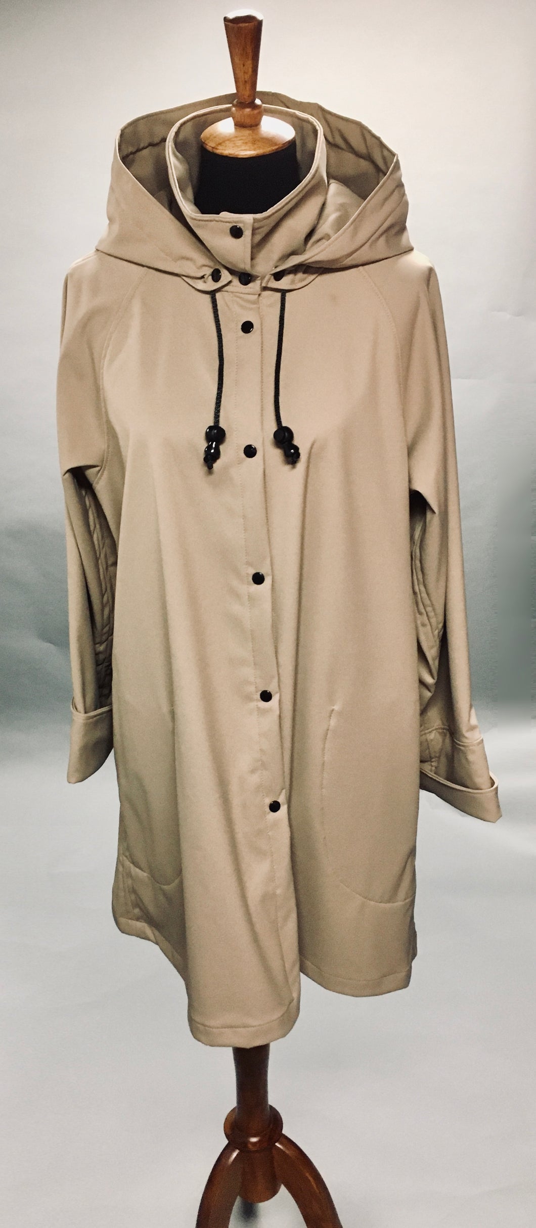 *Women's Khaki Light Fleece Lined Snap Raincoat (SF0919F)