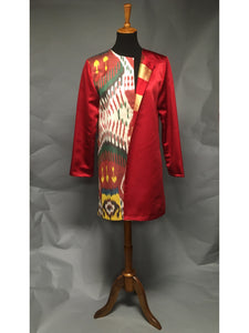 *Pieced Ikat with Red Silk and Plaid Silk Taffeta Coat