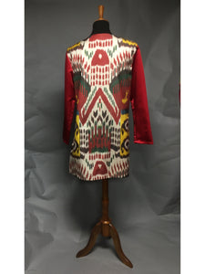 *Pieced Ikat with Red Silk and Plaid Silk Taffeta Coat