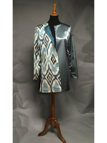 *Reversible Pieced Ikat in Tonal Blues with Alabaster