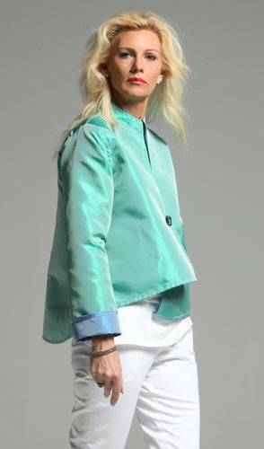*Reversible Asymmetrical Taffeta Jacket in Sky Blue and Mint Green